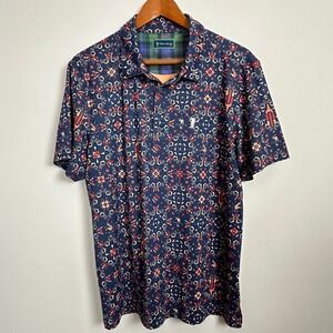 William Murray Golf Polo Mens Navy Orange Geometric Shirt Size L